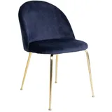 VCM Geles Esszimmerstuhl blaues Velour, Beine im Messing Look.