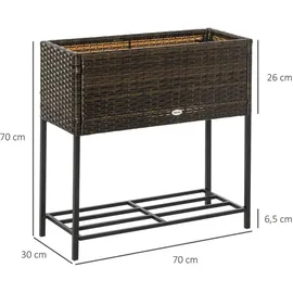 Outsunny Poly Rattan Hochbeet 30 x 30 x 70 cm Braun