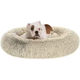 Songmics Feandrea Hundebett flauschig, Katzenbett, Donut Kissen, waschbar, Polsterung in der Mitte herausnehmbar, Langer Plüsch, 90 cm Durchmesser, Ombré-Khaki PGW041S01