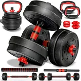RE:SPORT 2 in 1 Hanteln Set mit Kettlebell 15kg | Hantelset verstellbar | Kurzhantel & Langhantel | Sternverschlüsse & Verbindungsrohr