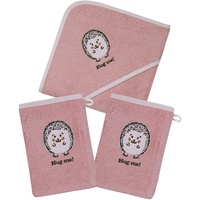 Wörner Handtuch Set »Igel rosa Kapuzenbadetuch mit 2 Waschhandschuhen«, (Spar-Set, 3 St.), mit süßer Igelstickerei, rosa