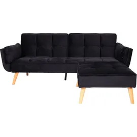 Mendler Schlafsofa HWC-K18 mit Ottomane, Couch Sofa Gästebett, Schlaffunktion 218x175cm Samt schwarz