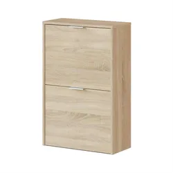 Dmora Schuhregal Valdosta, Platzsparendes Schuhregal mit 2 Türen, Schuhregal für den Eingangsbereich, Schuhregal für Garderobe, 50x22h76 cm, Eiche