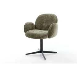 DELIFE Chaise-pivotante Nube-Flex avec accoudoirs chenille olive pied de chaise 4 branches noir pivotement sur 360° ressorts ensachés, Chaises de salle à manger