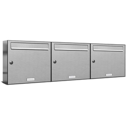 AL Briefkastensysteme Wandbriefkasten 3er Premium Edelstahl Briefkasten Anlage für Außen Wand 3×1 grau