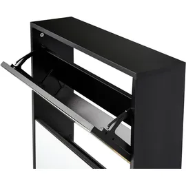 Beliani Hoher Schuhschrank 3 Klapptüren 80 x 30 x 180 schwarz/silber