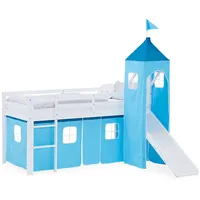 Homestyle4u Hochbett, Blau, Weiß, Textil, Kiefer, 90x200 cm, Kinder-