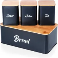 Schwarzer Brotkasten Aus Bambus, Metall, Küchenbehälter Für Brot