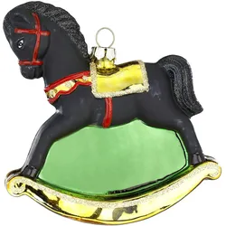 Christbaumschmuck Glas 12cm Schaukelpferd Figur Handbemalt Weihnachtsbaum Anhänger Weihnachten Christbaumanhänger Weihnachtsbaumschmuck Pferd Schwarz