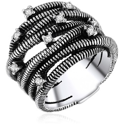 Lulu & Jane Ring Metall-Legierung Glas in Silber 52 Damen 