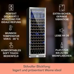 Klarstein Vinovilla Grande 165 Built-in Uno Weinkühlschrank 425l 165Fl. Glastür Silber