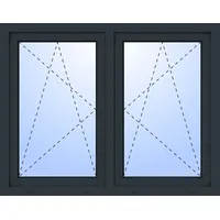 Kunststoff Fenster 2-flügelig symm Dreh-Kipp/Dreh-Kipp HENRY fester Pfosten 2-fach verglast Anthrazit RAL 7016 innen öffnend Seitenunabhängig
