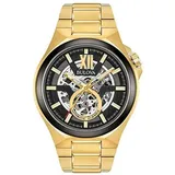 Bulova Herren Klassisch Maquina Gold 3-HAutomatic Uhr Skelett Dial Stil 98A178