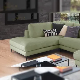 KAWOLA Sofa CARA Wohnlandschaft U-Form Cord olivgrün Longchair rechts