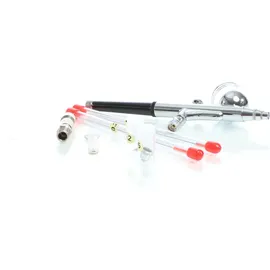 Wiltec Airbrush Pistole Set Typ 130T mit Double Action Funktion, Nadel und Düse Ø 0,2-0,5 mm, 1 Farbbecher, Adapter für Modellbau, Nailart usw.