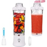 KMVIZI Mixer Smoothie Maker, 600ml Blender Bottle für Smoothies und Shakes, Smoothie Maker To Go mit Wiederaufladbarem USB-C und 6 Klingen, Fresh Juice Mixer Flasche für Reisen, Küche, Büro (Weiß)