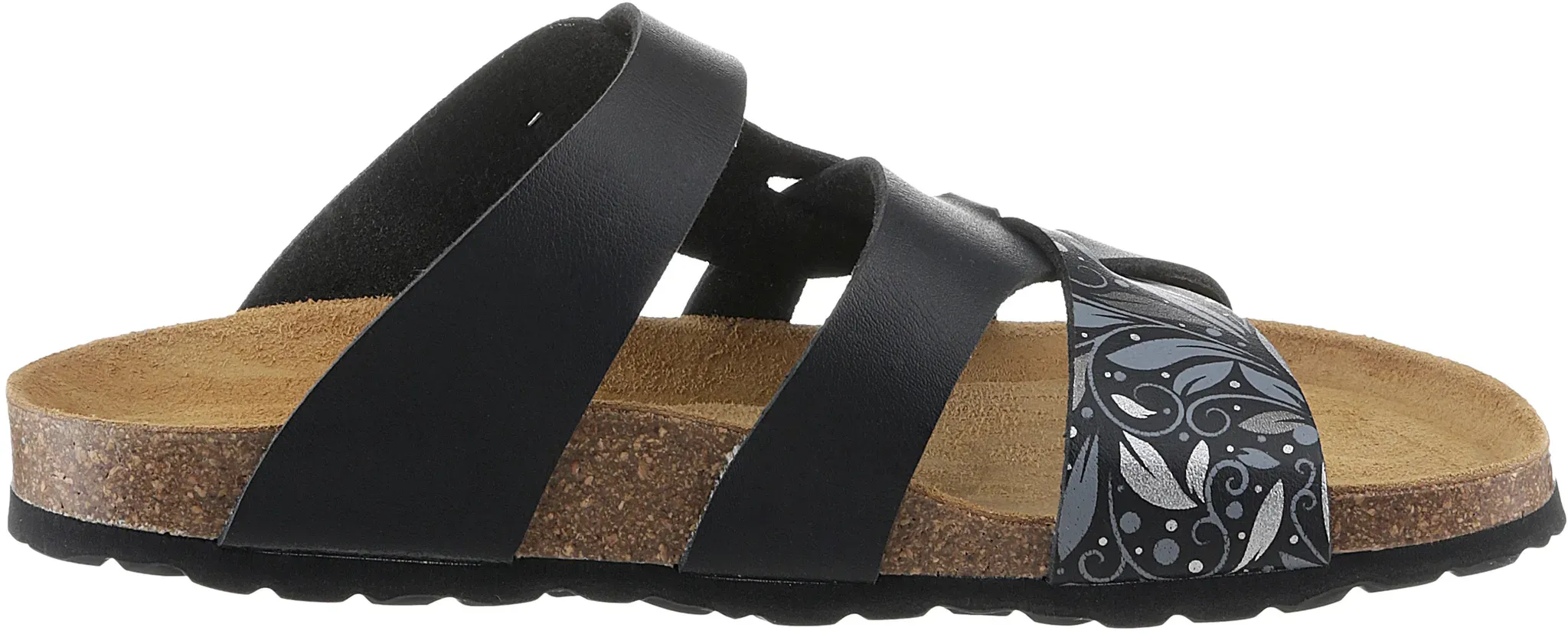 Pantolette ANISTON SHOES, Damen, Gr. 38, schwarz-weiß (schwarz gemustert), Lederimitat, Schuhe Schlappen Pantolette, Sommerschuh, Schlappen mit verstellbaren Schnallen