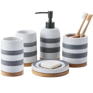 CWQDNNOQ Badezimmer Zubehör Set, Keramik Badaccessoires Sets, Mit Bad Seifenspender, Zahnputzbecher, Zahnbürstenhalter Und Seifenschale, Bathroom Accessories Set,Grau