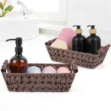 Winter Shore Braune Rattan-Korb Aufbewahrung (2er-Pack) - Vielseitige Körbe Mit Griffen - Badezimmer Aufbewahrung - Geflochtene Regal-Körbe - Kleiner Rattan Korb für Deko