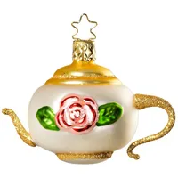 INGE-GLAS® Christbaumschmuck, Christbaumschmuck Teekanne 6,5cm Glas Figur Weiß / Gold bunt|rosa