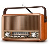 PRUNUS J-120 AM/FM/SW Retro Radio Klein, Kofferradio mit 1800mAh Akku, oder AC-Strom, Küchenradio Nostalgie Radio mit Bluetooth, Unterstützt USB/TF/AUX Funktion, Einfaches Radio für Senioren.