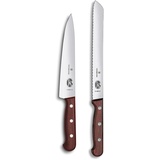 Victorinox Wood Küchengarnitur, Messer Set 2-teilig, Brotmesser, Tranchiermesser, Extra Scharf, Edler Holzgriff,