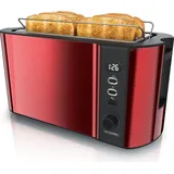 Arendo Toaster Langschlitz mit Display, Auftaufunktion, 1500W, integrierter Brötchenaufsatz, Rot