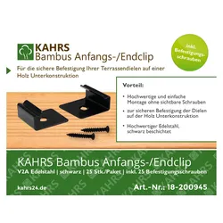 KAHRS Moso-Bambus Anfangs-/ Endclip, V2A, schwarz, 25 Stück/Paket, inkl. Schrauben für Holz-UK