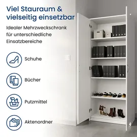 home collective Mehrzweckschrank weiß Holzwerkstoff, 5 Fächer, 74x180x35 cm, Waschküche, Mehrzweckschränke