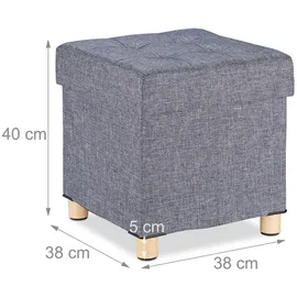 Relaxdays Sitzhocker mit Stauraum Stoff 38 x 40 x 38 cm Grau