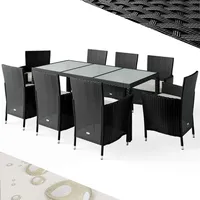 CASARIA Gartenmöbel Set 17-TLG. mit Tisch 190x90cm 8er Stühle 160kg belastbar Auflagen Wetterfest Stapelbar Polyrattan Schwarz Balkon Terrassen Möbel