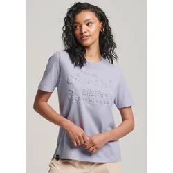 Rundhalsshirt SUPERDRY "EMBOSSED VL T SHIRT", Damen, Gr. M, lila (cosmic sky lila), Jersey, Obermaterial: 100% Baumwolle, unifarben, modisch, Rundhals, Kurzarm, Shirts