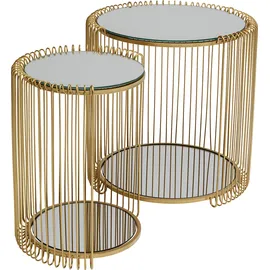 Kare DESIGN Beistelltisch Wire Double 87673 2er Set Glas Gold Messing