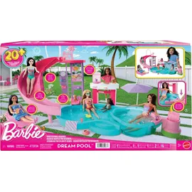 Mattel Puppenzubehör Traumpool Spielset mit Rutsche und schäumendem Whirlpool Beige