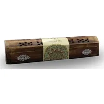 Saraswati India Truhe "Lotus" Holz 30x6cm, Räucherstäbchenhalter