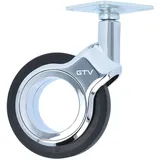 MS Beschläge Chrom glänzendes Gehäuse Ø 75mm Möbelrolle Schwarz Lenkrolle Anschraubplatte