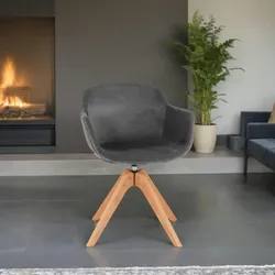 Kadima Design Küchenstuhl Dunkelgrau Samt Drehbar  59x54x80cm  360° Rotation  Armlehnen  Gepolstert