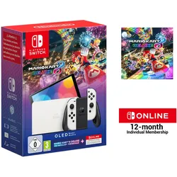 Nintendo Switch – OLED-Modell (weiß) + Mario Kart 8 Deluxe + Switch Online – 12-