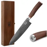 ZAYIKO Damastmesser Kurumi Chefmesser - 20cm Klinge - Nussbaumgriff - VG-10 Stahlkern