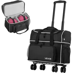 VEVOR Bowlingtasche für 2 Bälle mit 4 Rollen Bowling Bag Einziehbar Griff