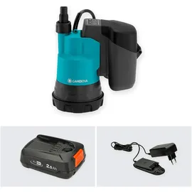 Gardena Akku-Klarwasser-Tauchpumpe 2000/2 18V P4A Set, inkl. 1x Li-Ion Akku 2,5Ah, Ladegerät
