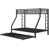 OKWISH Etagenbett Metallbett mit ausziehbarem Bett 90(140)x200cm (mit ausziehbarem Bett,mit Leiter auf beiden Seiten), Ohne Matratze schwarz