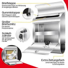 Kesser XXL Briefkasten Edelstahl gebürstet silber inkl. Zeitungsfach