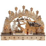 Dekohelden24 LED Schwibbogen mit bewegter Weihnachtspyramide Motiv: Bergmänner, L/B/H ca. 45 x 12 x 35 cm, für Batterie- oder Adapterbetrieb.