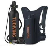 TUDIVING-2L Tauchflasche Unterwasser mit 25-30 Minuten Atmen, Tragbare Tauchflasche, Schnorchelset zum Gerätetauchen (S700Plus B1 Black DE)