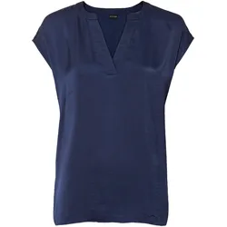 bonprix Lockere Satin-Kurzarmbluse mit überschnittenen Schultern, blau, 48, Satin