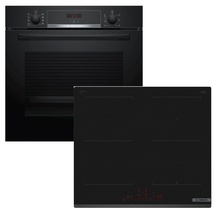 Bosch Herdset BOSCH Backofen Schnellaufheizung + Induktionskochfeld QuickStart autark 60 cm - Schwarz