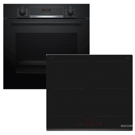 Bosch Herdset BOSCH Backofen Schnellaufheizung + Induktionskochfeld QuickStart autark 60 cm - Schwarz