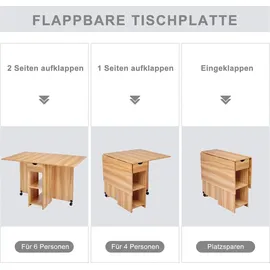 Mondeer Esstisch Klappbarer Küchentisch mit 1 Schublade und zwei Lagerregalkonsolen Esszimmertisch Kaffeetisch mit verstellbaren Füße - Braun