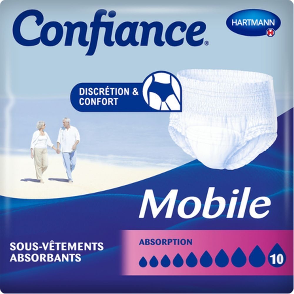 CONFIANCE MOBILE ABSORPTION 10 - Slip absorbant jetable pour incontinence urinaire, adulte
